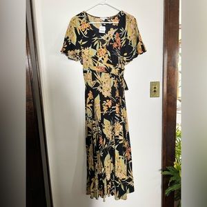 Böhme Black Floral Wrap Maxi Dress Size Medium